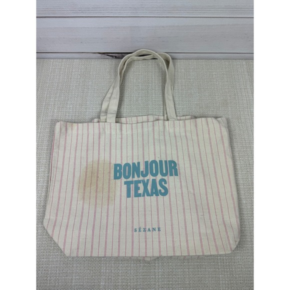 Sezane Bonjour Texas Tote Bag Striped Canvas FLAWED STAINED - Picture 1 of 6